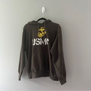 USMC Gray Hoodie Pullover Logo Three Layer by Andson Apparel Size Medium